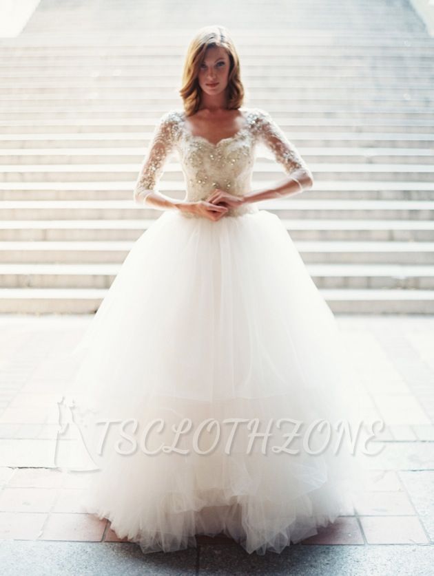 Gorgeous White Tulle Crystal Bridal Gown with Beadings Latest Zipper Floor Length Wedding Dress
