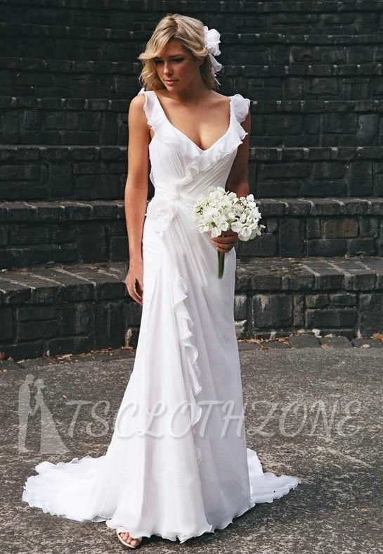 2022 Elegant V-neck Chiffon Wedding Dress Summer Beach Ruffles Sleeveless Bridal Dresses
