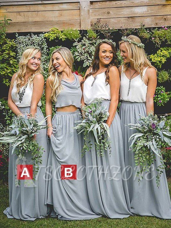 A-Linie/Princess-Linie Ärmellos V-Ausschnitt Chiffon Brautjungfernkleider Bodenlang Kleid für Hochzeitsfeiern
