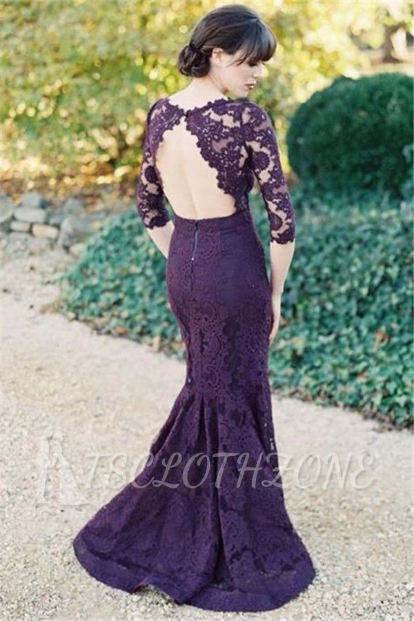 Half Sleeves Open Back Grape Lace Evening Dresses 2022 Elegant Mermaid Wedding Party Dress