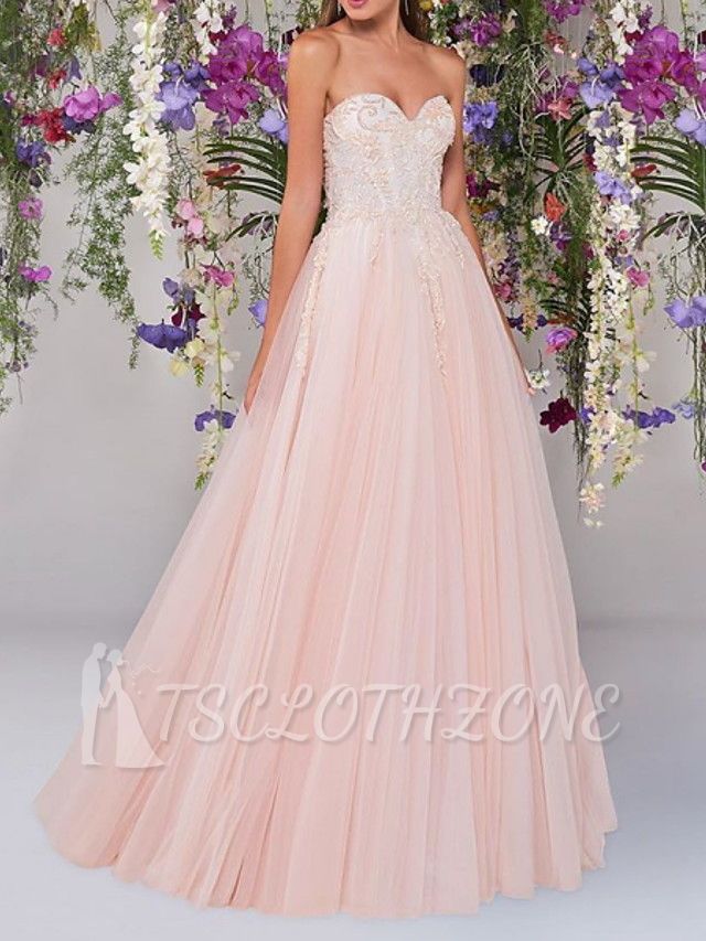 Country A-Line Wedding Dress Strapless Lace Tulle Sleeveless Bridal Gowns Wedding Dress in Color