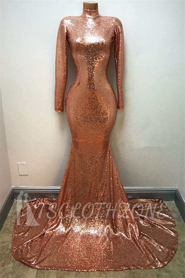 Sparkle Pailletten Langarm Ballkleider 2022 | High Neck Mermaid Sexy Abendkleid
