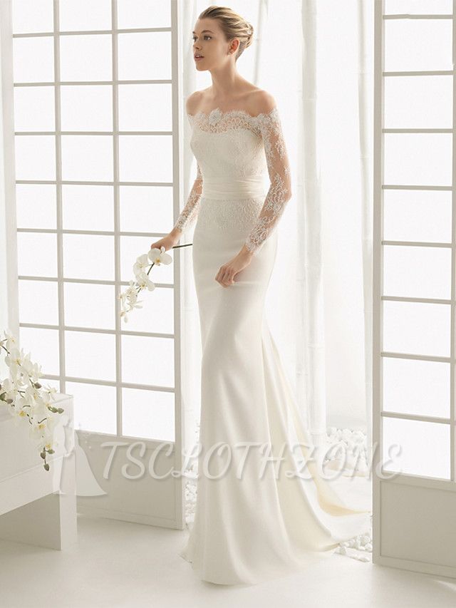 Elegant Off The Shoulder White Satin Mermaid Wedding Dresses