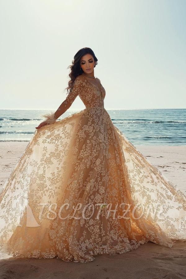 Amazing Long Sleeves Slim Floral Wedding Dress Party Gown