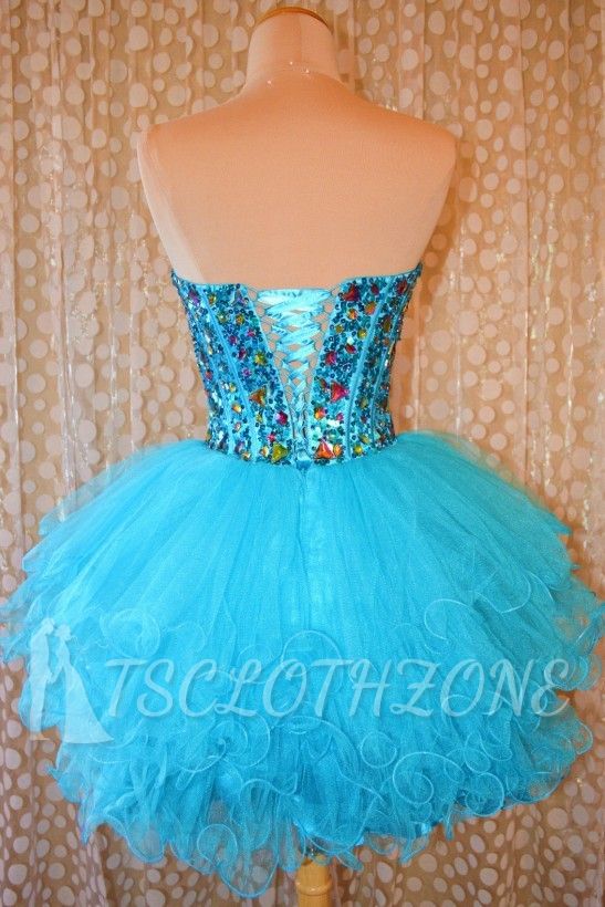 Crytsal Blue Short Organza Homecoming Dress Sweetheart Lace-Up Popular Custom Made Mini Dresses