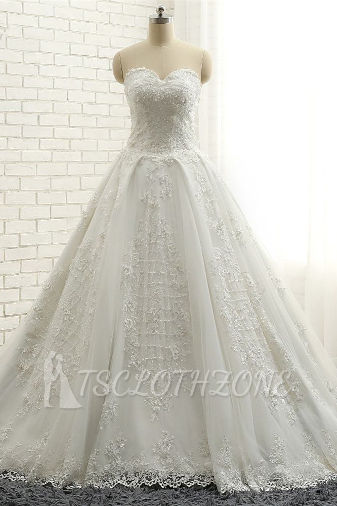 TsClothzone Glamorous Sweetheart A-line Tulle Wedding Dresses With Appliques White Ruffles Lace Bridal Gowns  Online