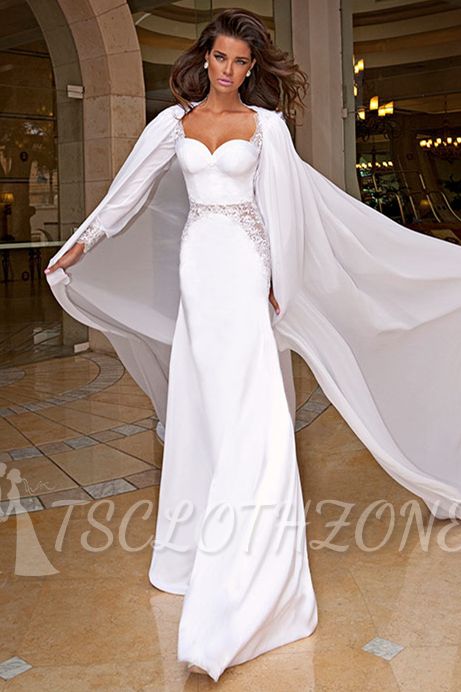 Long Sleeve Chiffon Mermaid Wedding Dresses 2022 Sweetheart Open Back Bridal Gowns