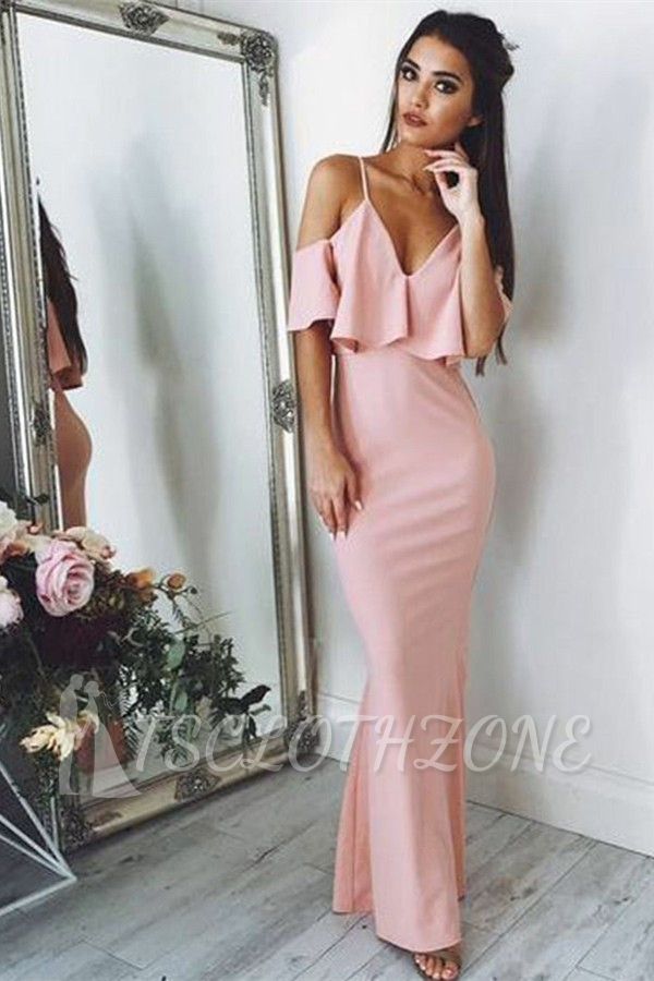 Sexy Pink Evening Dresses Cheap 2022 | Floor Length Spaghetti Straps Formal Dresses