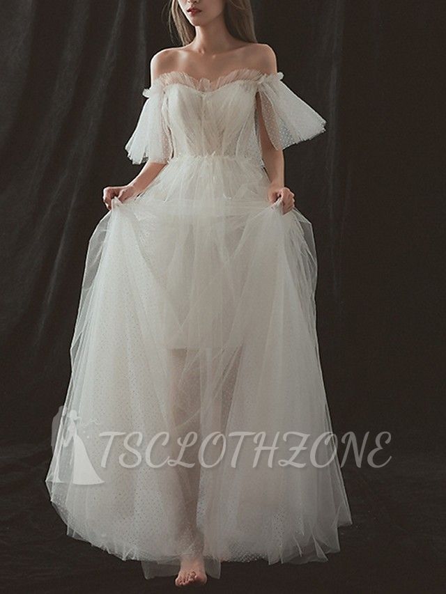 Formal A-Line Wedding Dresses Strapless Tulle Short Sleeve Bridal Gowns On Sale