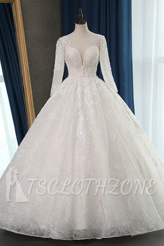 TsClothzone Glamorous Ballkleid Juwel Applikationen Brautkleid mit langen Ärmeln Brautkleider Online