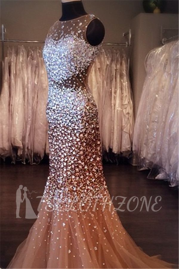 Mermaid Sleeveless Crystal Tulle 2022 Evening Dresses Sexy Stunning Glorious Gowns