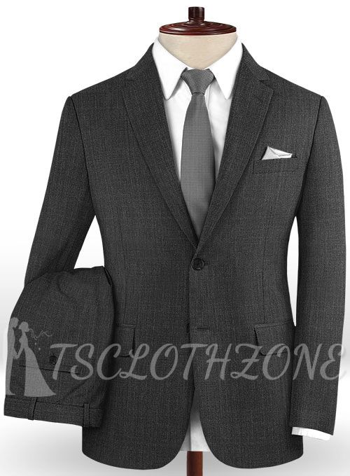 Charcoal black wool notched lapel suit | two-piece suit