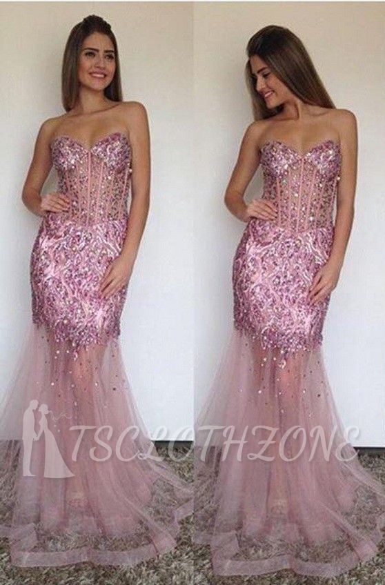Sexy Mermaid Tulle Sweetheart Prom Dress Sparkly Beading Long 2022 Evening Gown
