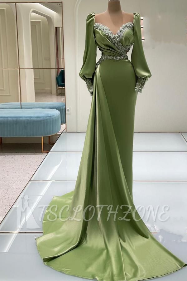 Green evening dress long cheap | Prom dress with sleeves