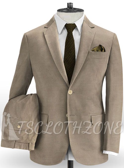 Italian beige cotton notched lapel casual suit | two-piece suit