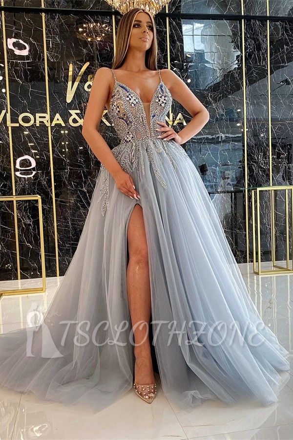 Evening Dresses Long V Neckline | Glitter prom dresses