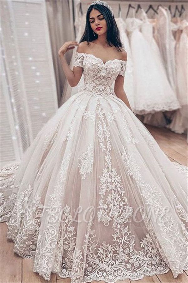 Cheap Off The Shoulder Lace Wedding Dress Cheap | Puffy Tulle Ball Gown Princess Bridal Dresses