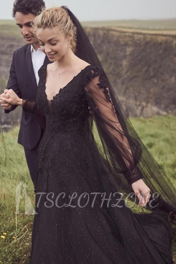 Vintage Wedding Dresses A Line Black | Wedding Dresses With Sleeves