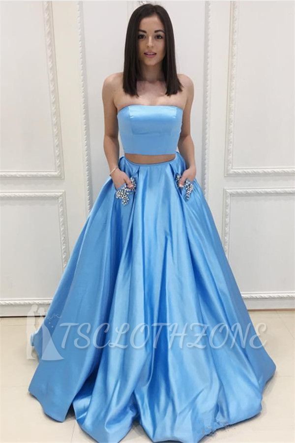 Two Pieces Prom Dresses Cheap | Strapless Long Formal Dresses