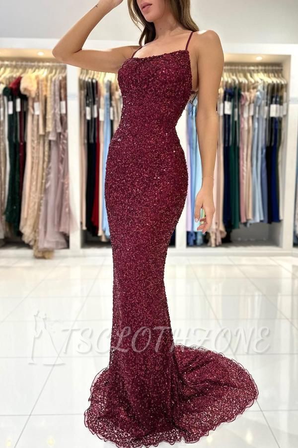Wine Red Long Evening Dresses Cheap | Glitter prom dresses