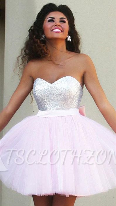 New Arrival Cute Pink Sweetheart Mini Homecoming Dress Sequined Bowknot 2022 Short Cocktail Dress