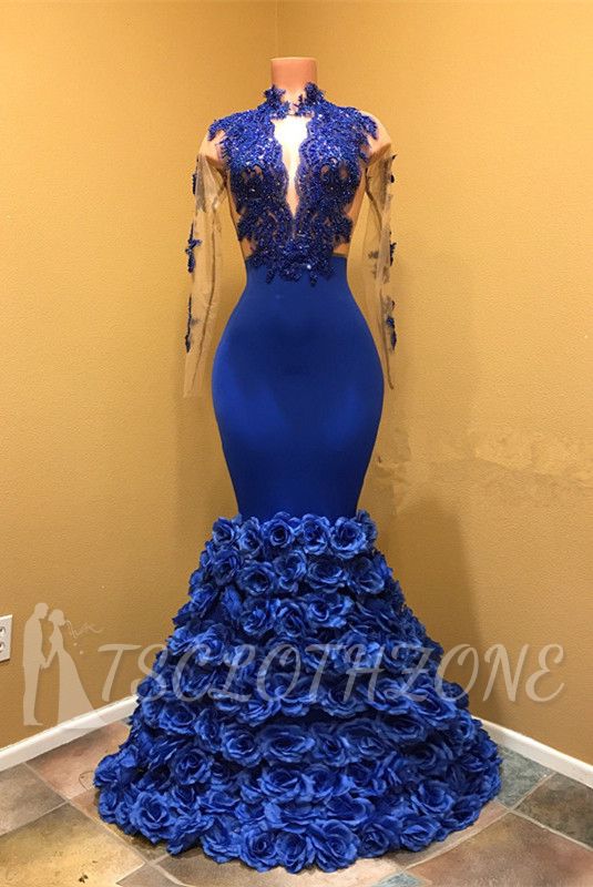 High Neck Mermaid Prom Dress, Flowers Prom Dress BA8227