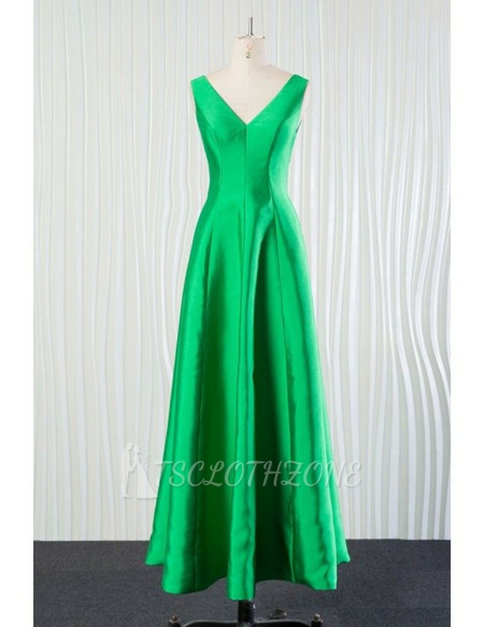 Long Green Satin V Neck Bridesmaid Dress