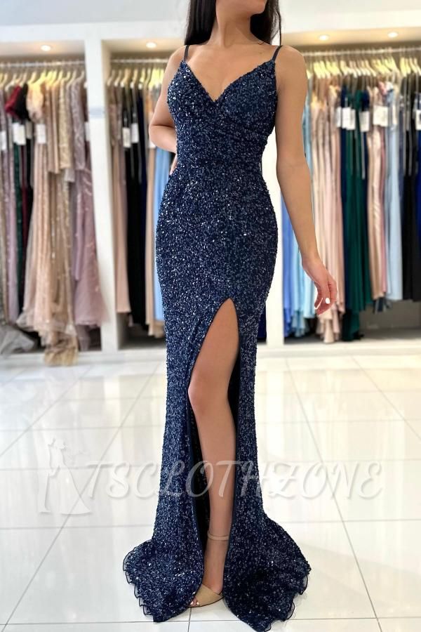 Dark Blue Long Glitter Evening Dresses | Prom dresses cheap