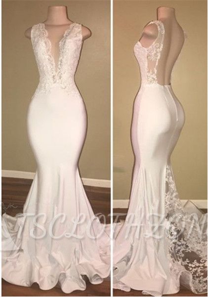 Elegant White Lace Evening Dress Mermaid Lace Backless Party Gowns