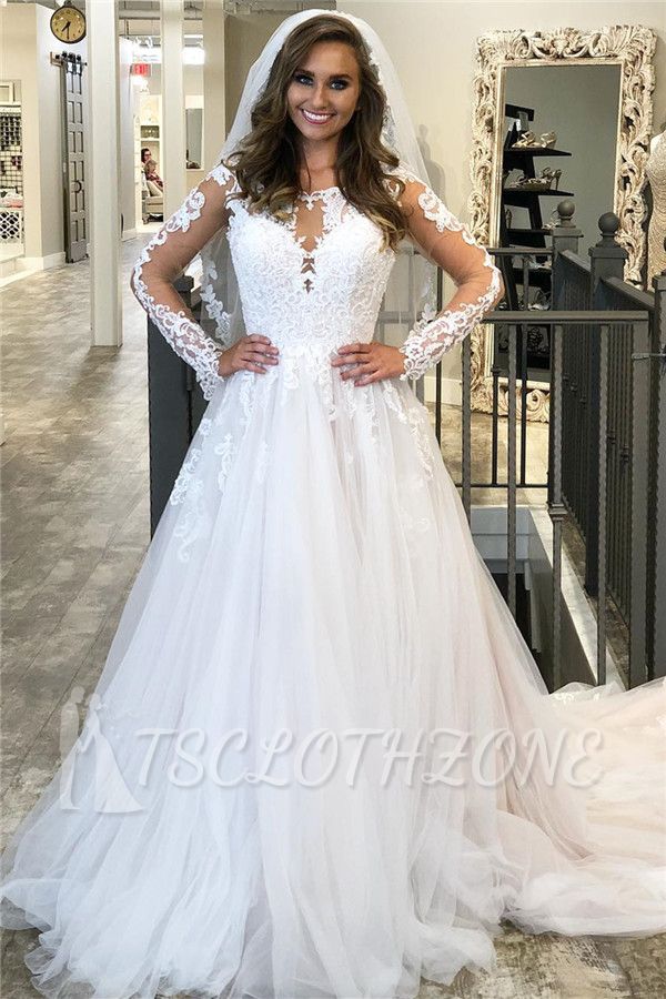 Sexy Long V-neck Sleeves A-line Wedding Dress
