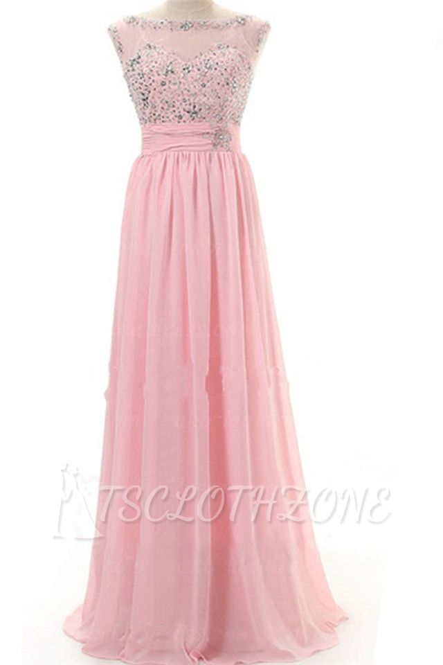 Bateau A-Line Chiffon Evening Dresses 2022 Floor Length Prom Gowns with Beadings