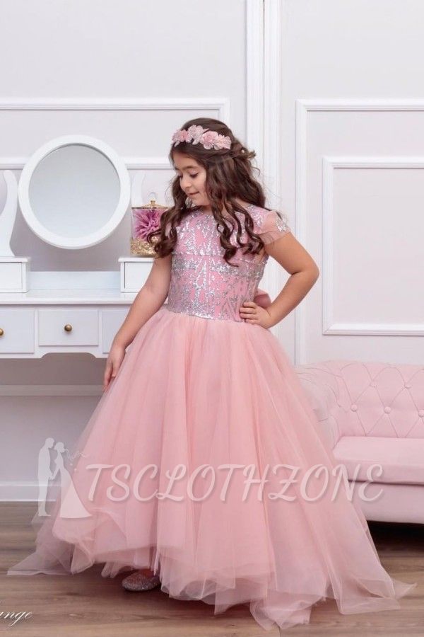 Schönes ärmelloses rosa Prinzessin-kleines Mädchen-Kleid für Hochzeit