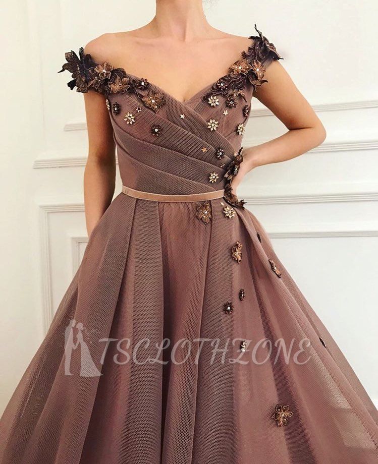 Stunning Brown Prom Dress | V-Neck Ball Gown Evening Gowns
