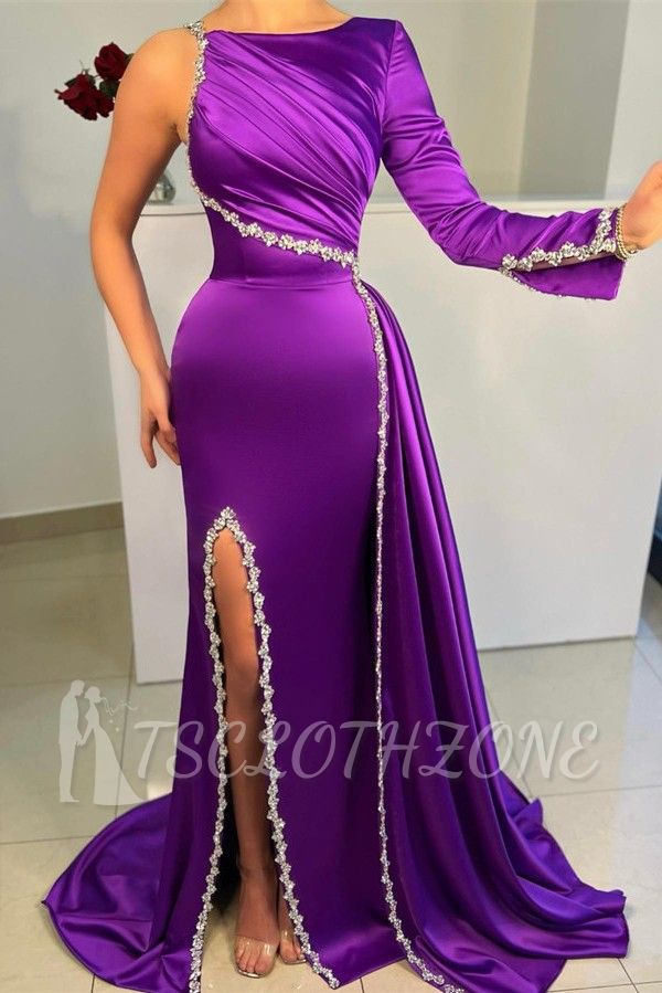 Purple evening dresses with sleeves | Long Prom Dresses Cheap