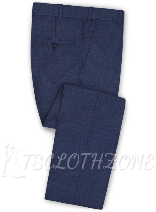 Pure color navy blue wool trousers