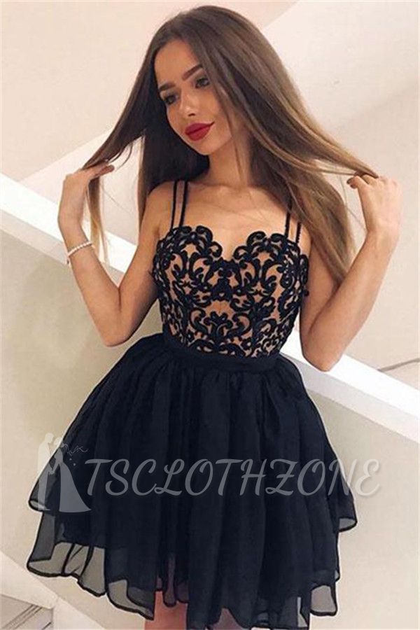 Sexy Open Back Black Lace Homecoming Kleider | Ärmelloses Mini Homecoming Kleid günstig