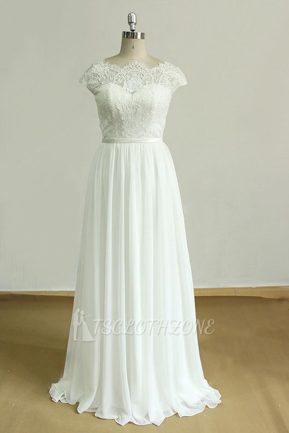 Gorgeous Appliques Chiffon Wedding Dress | White Shortsleeves A-line Bridal Gowns