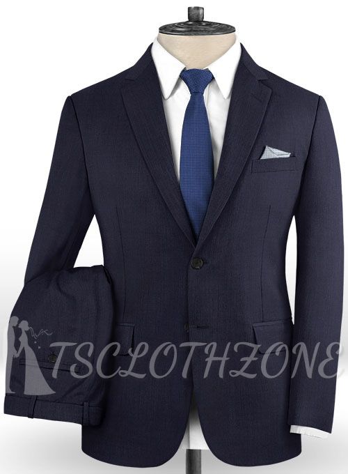 Navy blue wool notched lapel casual suit | two-piece suit