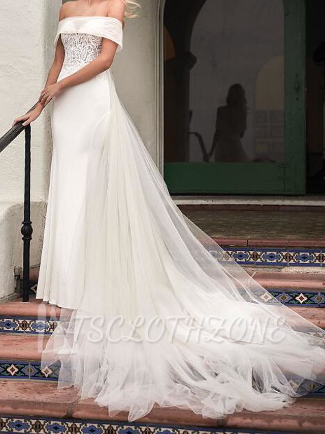 Country Plus Size Mermaid Wedding Dress Strapless Tulle Sleeveless Bridal Gowns with Sweep Train