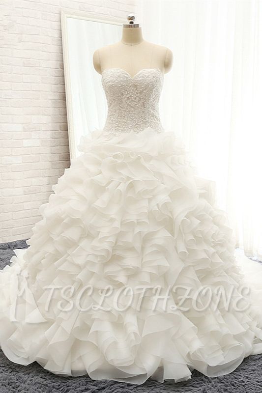 TsClothzone Chic Sweatheart White A line Wedding Dresses Sleeveless Tulle Bridal Gowns Online