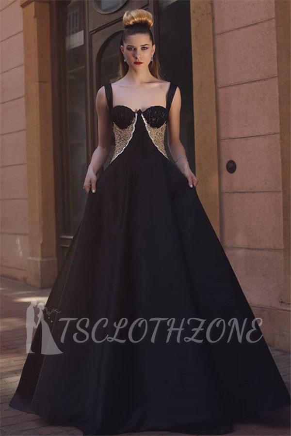 Glamorous A-Line Black Straps Evening Dresses 2022 Straps Lace Prom Dresses