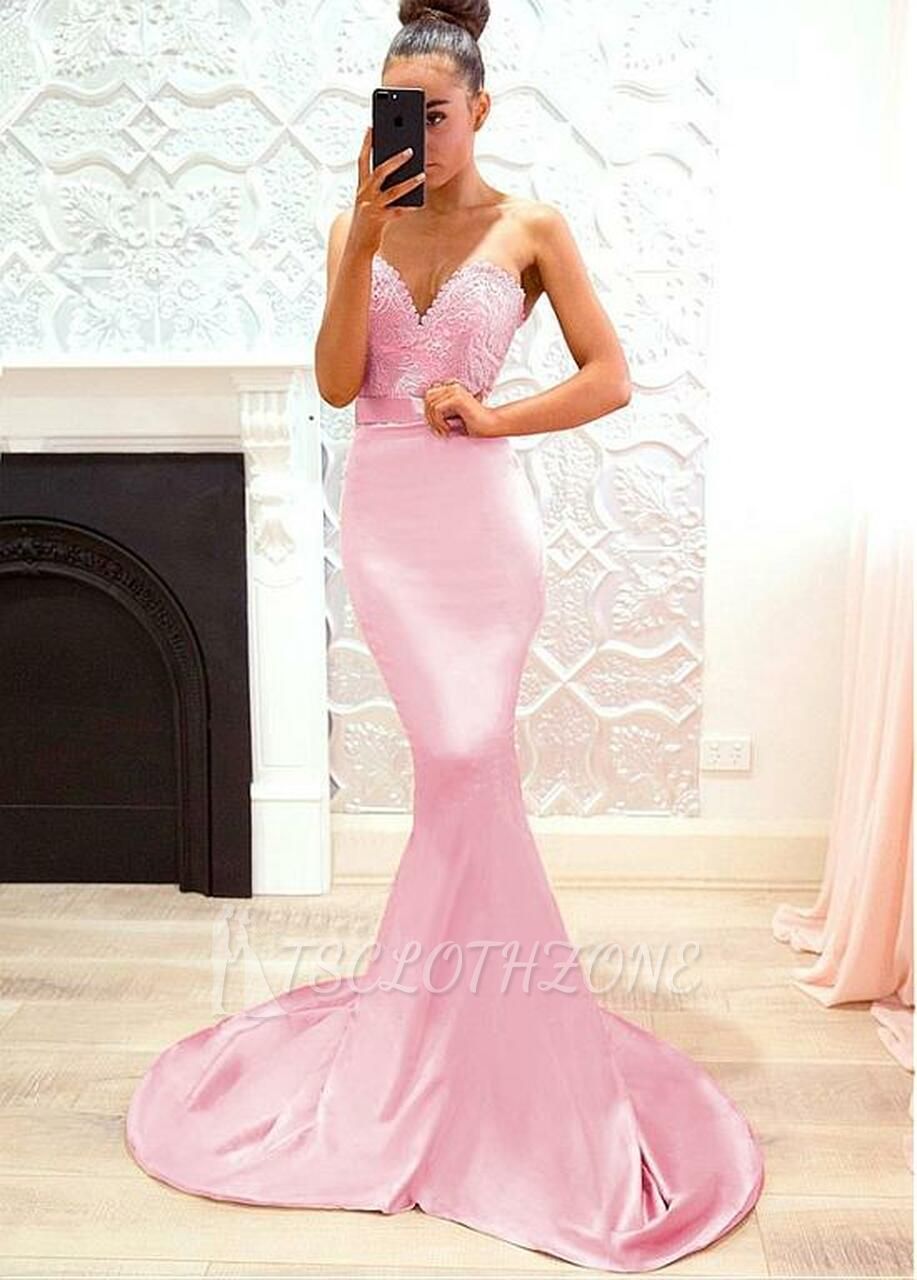 Shop Cheap Stretch Satin Sweetheart Pink Backless Mermaid Bridesmaid Dresses With Belt
