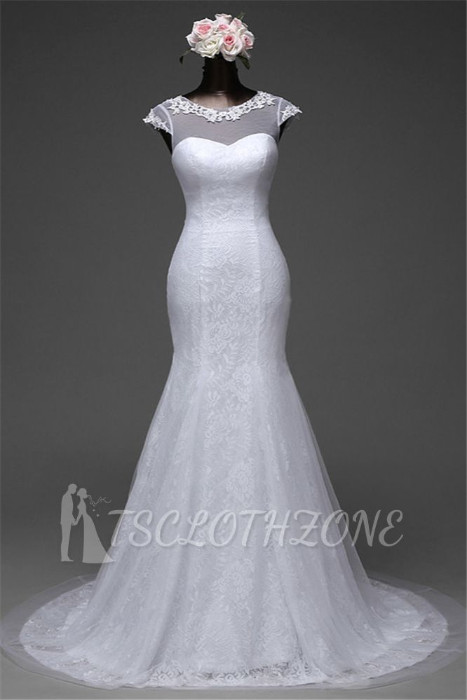 TsClothzone Glamorous Lace Jewel White Mermaid Brautkleider mit Perlenstickerei Online