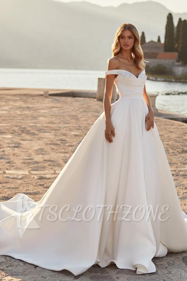 Gorgeous A Line Wedding Dresses | Satin Wedding Dresses With Glitter