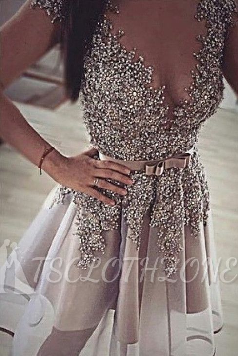 Sparkly Beaded Sequins Silver Homecoming Dresses 2022 Bowknot Belt Evening Gowns
