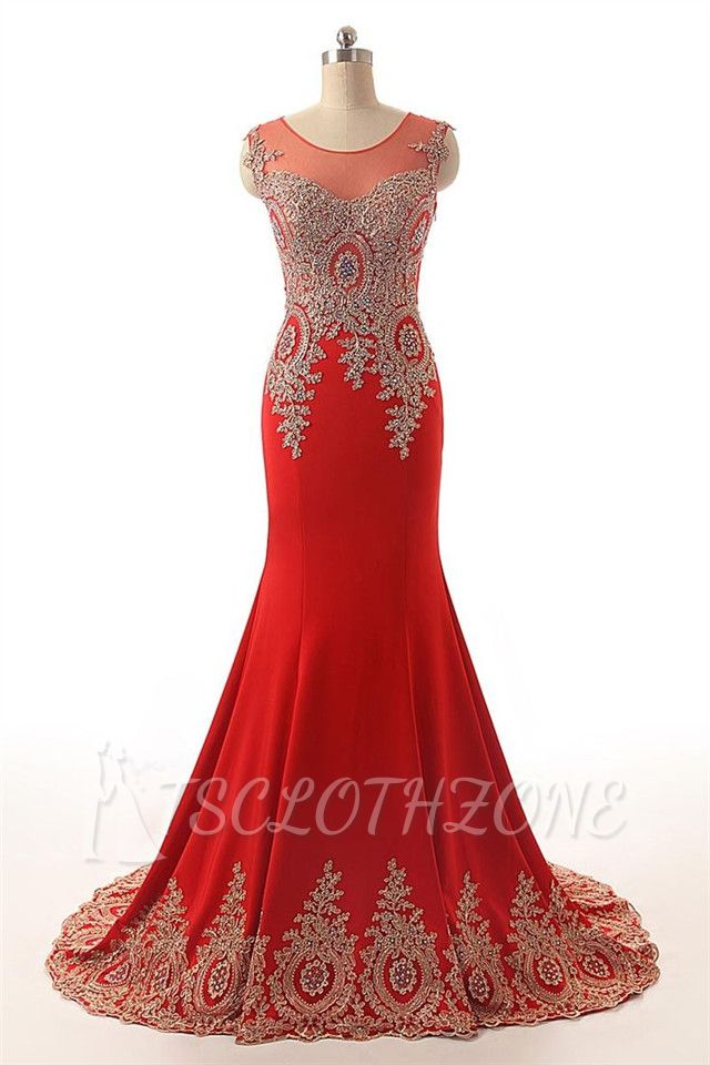 Red Mermaid Charming Applique 2022 Evening Dresses Court Train Sexy Sleeveless Prom Gowns