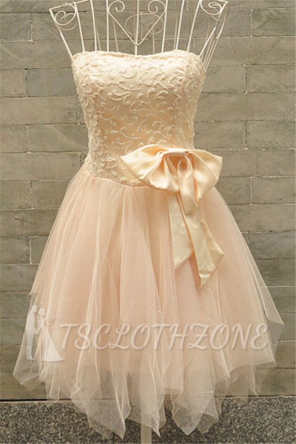 Tulle Lovely Bridesmaid Dress 2022 with Bowknot Strapless Appliques Party Dress