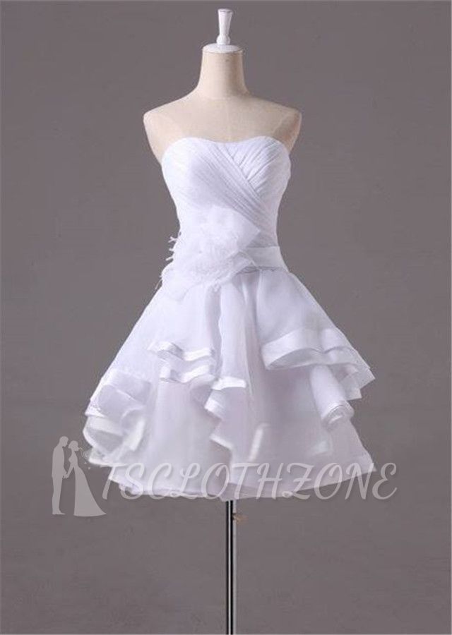 White Sweetheart Ruffles Mini Wedding Dress Latest Organza Short Summer Bridal Gowns