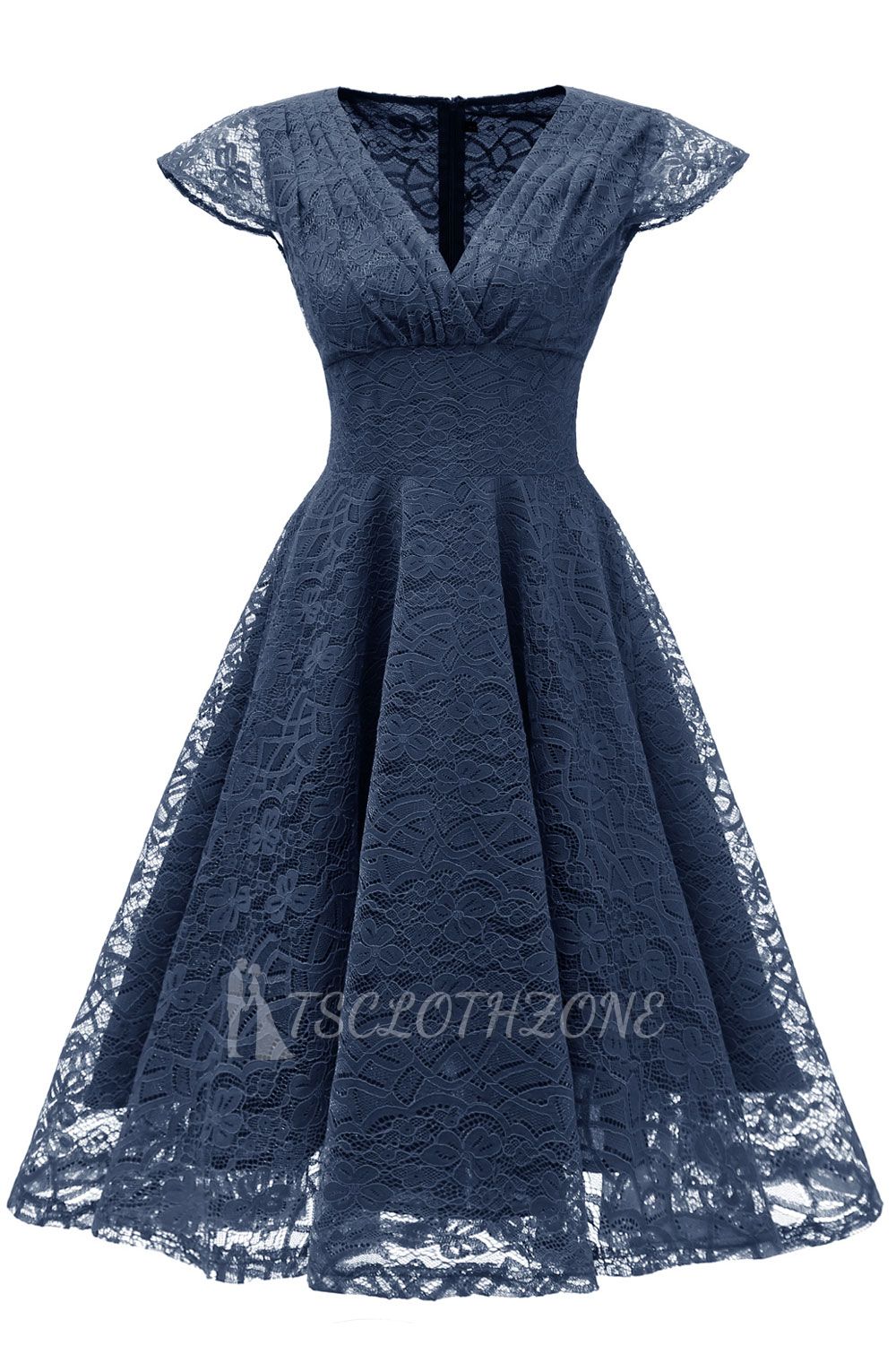 Retro Lace Cap Sleeves Dress Elegant Cocktail Party V-neck A Line Vintage Dress