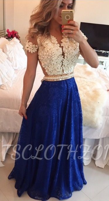 Short Lace Sleeve Long Prom Dress 2022 Pearl Belt Latest Evening Dress